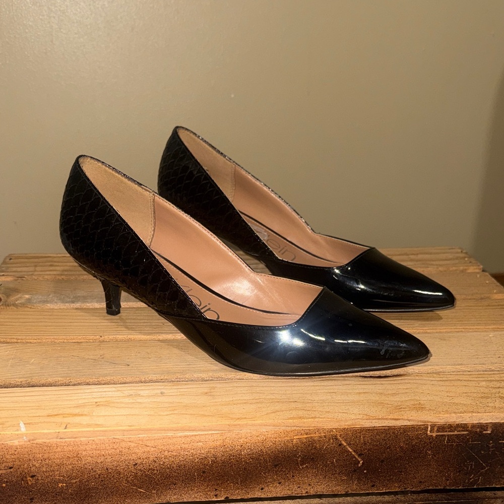 Calvin Klein Nala Black Croc Kitten heel